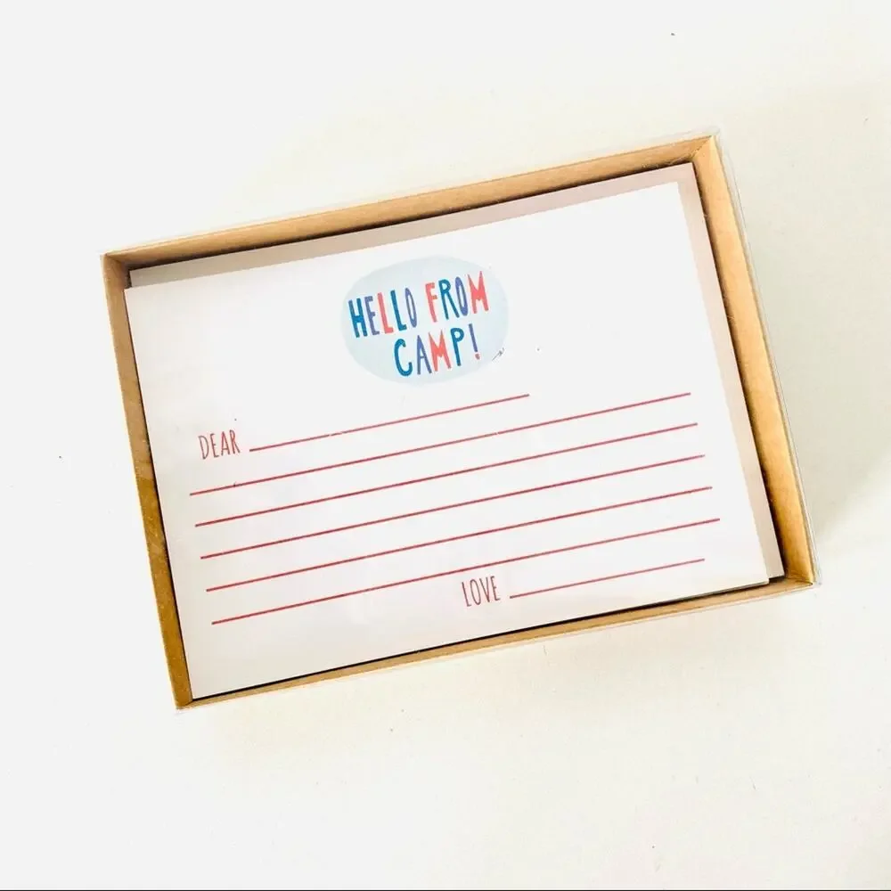 NEW ANTHROPOLOGIE White Red Blue Illustrated Camp Retro Card Notecards s/10